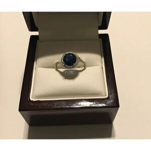 2 Ct. Halo Swirl Blue & White Sapphire Gemstone Ring Sz 8